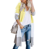 Yellow-Womens-Long-Cardigan-Open-Front-Color-Block-Cardigan-Knit-Sweaters-K060