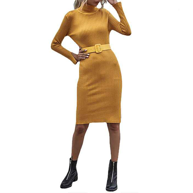 Yellow-Womens-Long-Sleeve-Square-Neck-Slit-Bodycon-Sweater-Dress-Ribbed-Knit-Slim-Fit-Maxi-Long-Dress-K347