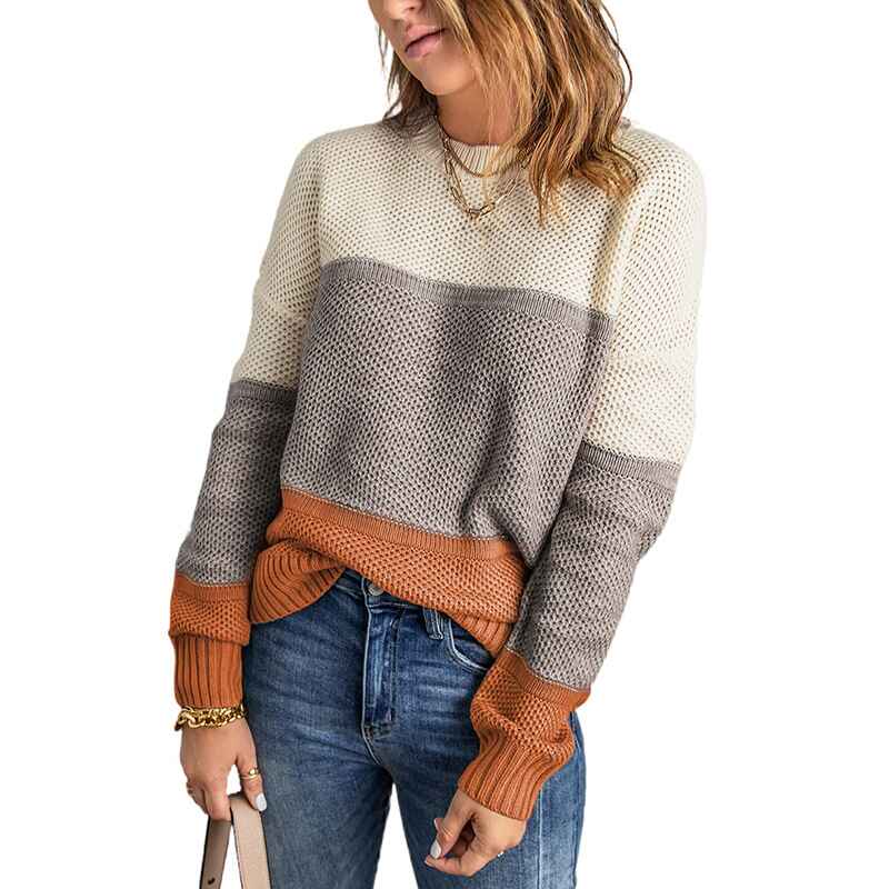 Yellow-Womens-Sweater-Pullover-Casual-Long-Sleeve-Crewneck-Color-Block-Pullover-Knit-Sweater-for-Women-K206