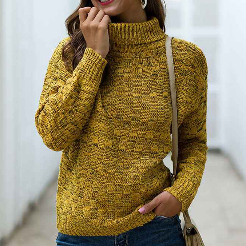 Yellow-Womens-Turtleneck-Sweaters-Long-Sleeve-Pullover-Cable-Knit-Sweaters-Soft-Jumper-K373-Front