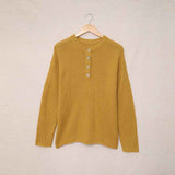 Yellow-Womens-Waffle-Knit-V-Neck-Sweater-Casual-Long-Sleeve-Side-Slit-Button-Henley-Pullover-Jumper-Top-K189