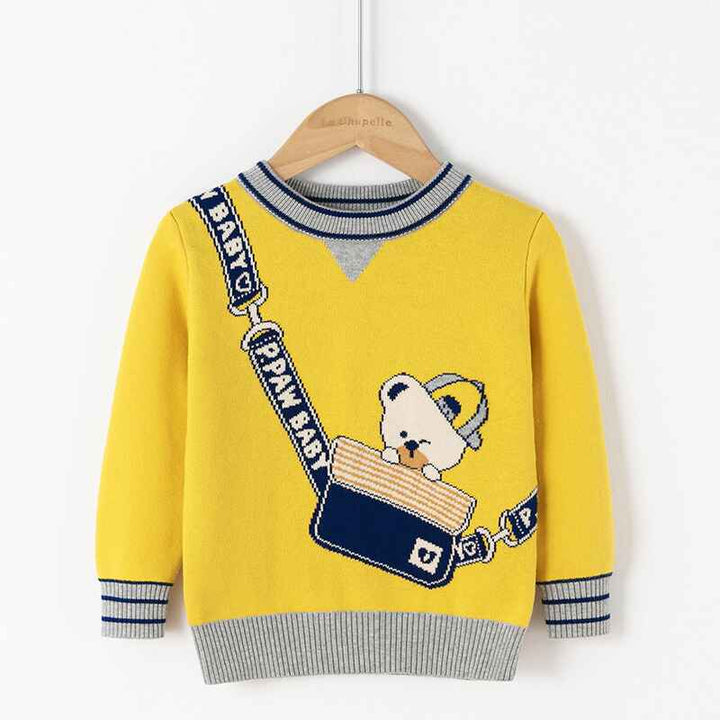 Yellow-kids-Cute-Cotton-Pullover-Loose-O-Neck-Jumper-Sweater-Long-Sleeve-Knit-Tops-V044