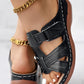 Hollow Out Cross Strap Velcro Wedge Sandals