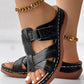 Hollow Out Cross Strap Velcro Wedge Sandals