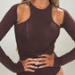 Long Sleeve Twist Cutout Skinny Bodysuit