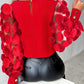 Floral Pattern Sheer Mesh Patchwork Top