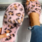 Fluffy Leopard Open Toe Flat Slippers