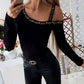 Cold Shoulder Rhinestone Long Sleeve Top