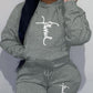Plus Size Letter Print Casual Hoodie & Pants Set