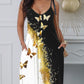 Butterfly Print Colorblock Spaghetti Strap Maxi Dress