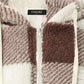 Plaid Print Long Sleeve Hooded Zip Up Teddy Coat