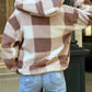 Plaid Print Long Sleeve Hooded Zip Up Teddy Coat