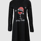 Christmas Wine Glass Print Long Sleeve Casual Dress