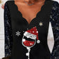 Christmas Wine Glass Print Long Sleeve Casual Dress