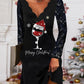 Christmas Wine Glass Print Long Sleeve Casual Dress