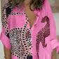 Leopard Chain Print Buttoned Pocket Design Shirt Dress