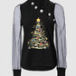 Christmas Tree Print Glitter Sheer Mesh Long Sleeve Top