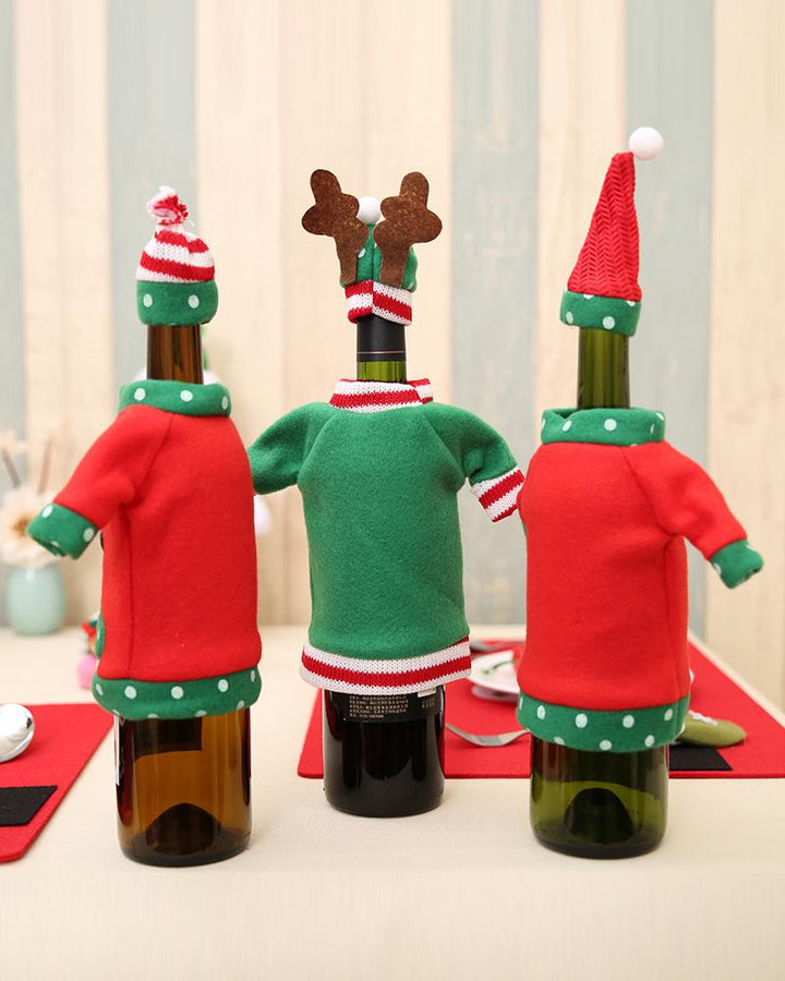 1Set Christmas Wine Bottle Covers Champagne Wine Bottle Cap Toppers Holiday Christmas Decoration Ornaments Party Supplies