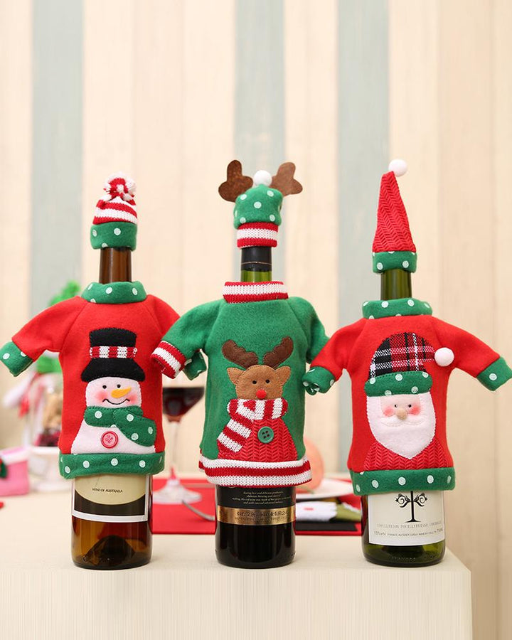 1Set Christmas Wine Bottle Covers Champagne Wine Bottle Cap Toppers Holiday Christmas Decoration Ornaments Party Supplies