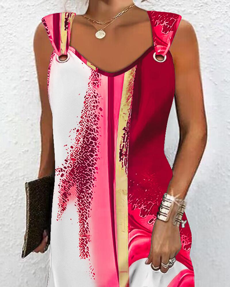 Tie Dye Print Eyelet Sleeveless Casual Dress