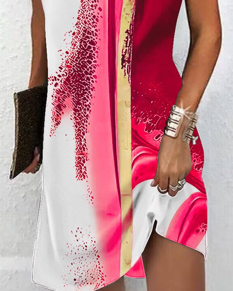 Tie Dye Print Eyelet Sleeveless Casual Dress