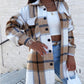 Plaid Print Pocket Button Design Long Sleeve Shacket