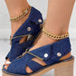 Denim Zipper Design Peep Toe Chunky Heels