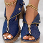 Denim Zipper Design Peep Toe Chunky Heels