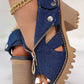 Denim Zipper Design Peep Toe Chunky Heels