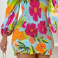 Tropical Print Puff Sleeve Shirred Dress