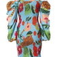 Tropical Print Puff Sleeve Shirred Dress