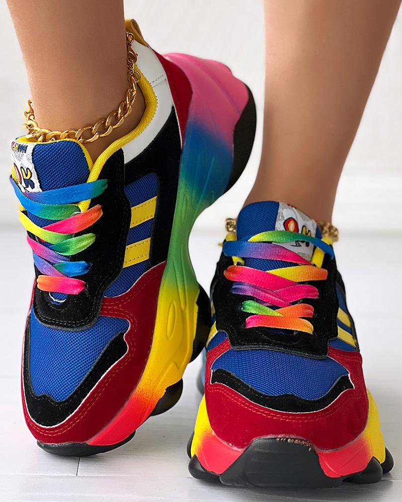 Colorblock Lace up Platform Sneakers