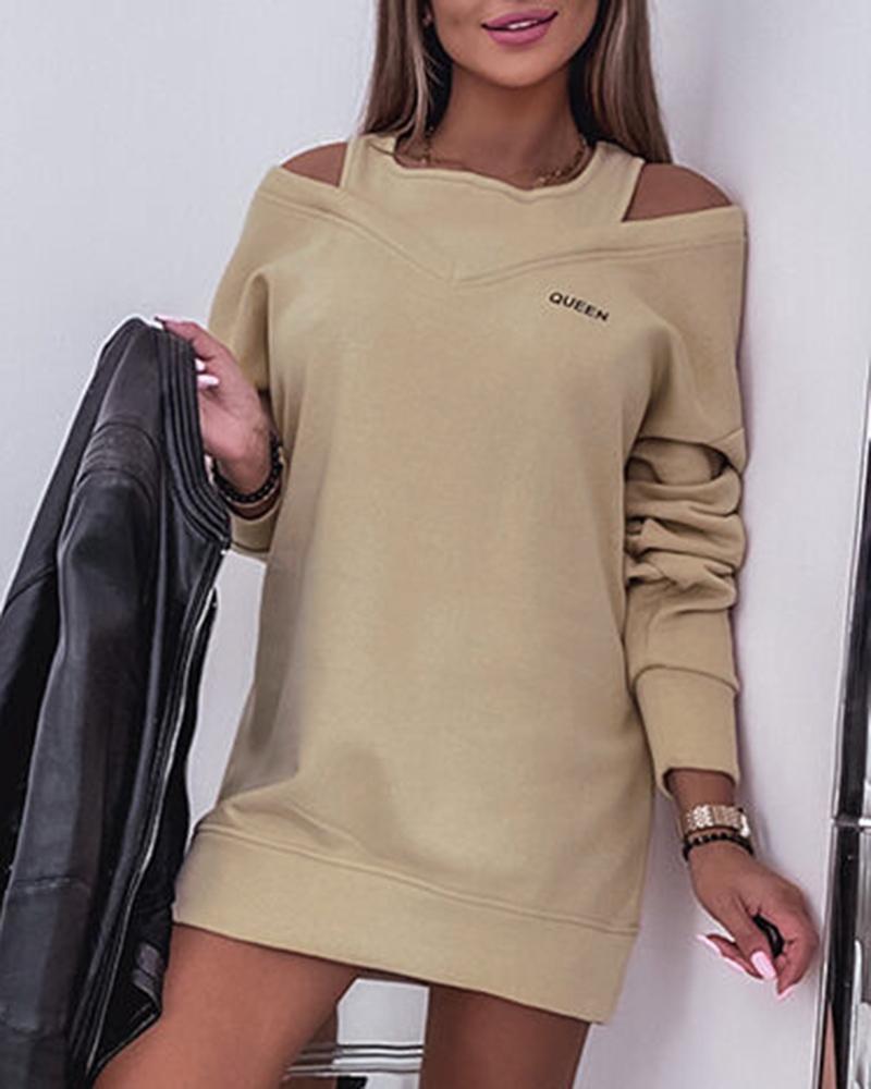 Queen Print Fake Two Piece Long Sleeve Casual Dress