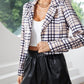 Plaid Print Long Sleeve Crop Blazer