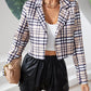 Plaid Print Long Sleeve Crop Blazer