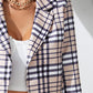 Plaid Print Long Sleeve Crop Blazer
