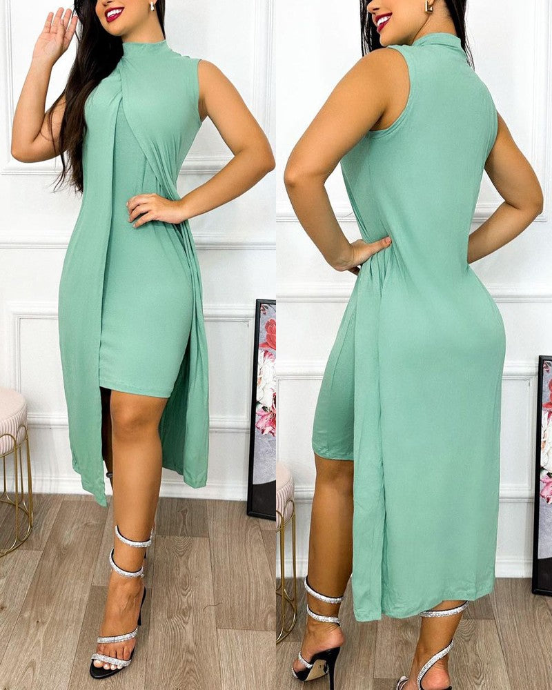 Slit Asymmetrical Sleeveless Casual Dress