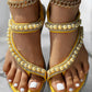 Rhinestone Beaded Toe Ring Summer Wedge Sandals