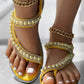 Rhinestone Beaded Toe Ring Summer Wedge Sandals