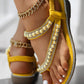 Rhinestone Beaded Toe Ring Summer Wedge Sandals