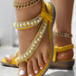 Rhinestone Beaded Toe Ring Summer Wedge Sandals