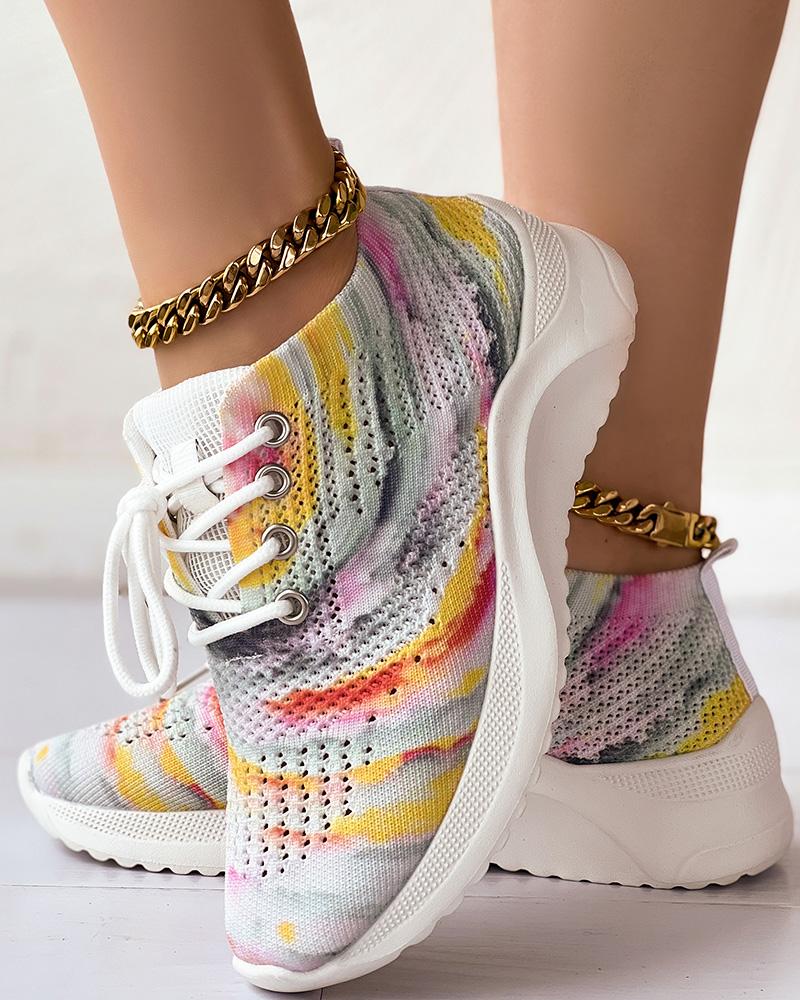 Tie Dye Print Lace up Slip On Breathable Sneakers