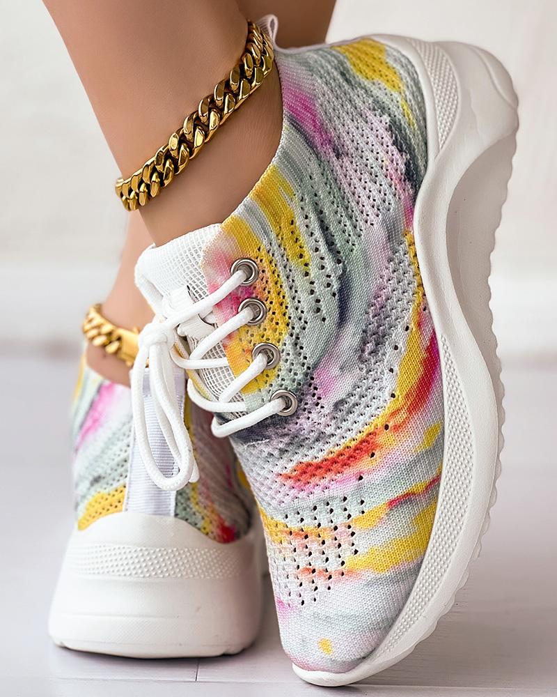 Tie Dye Print Lace up Slip On Breathable Sneakers