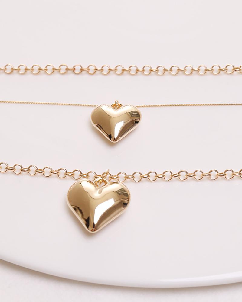 Heart Pendant Layered Chain Necklace