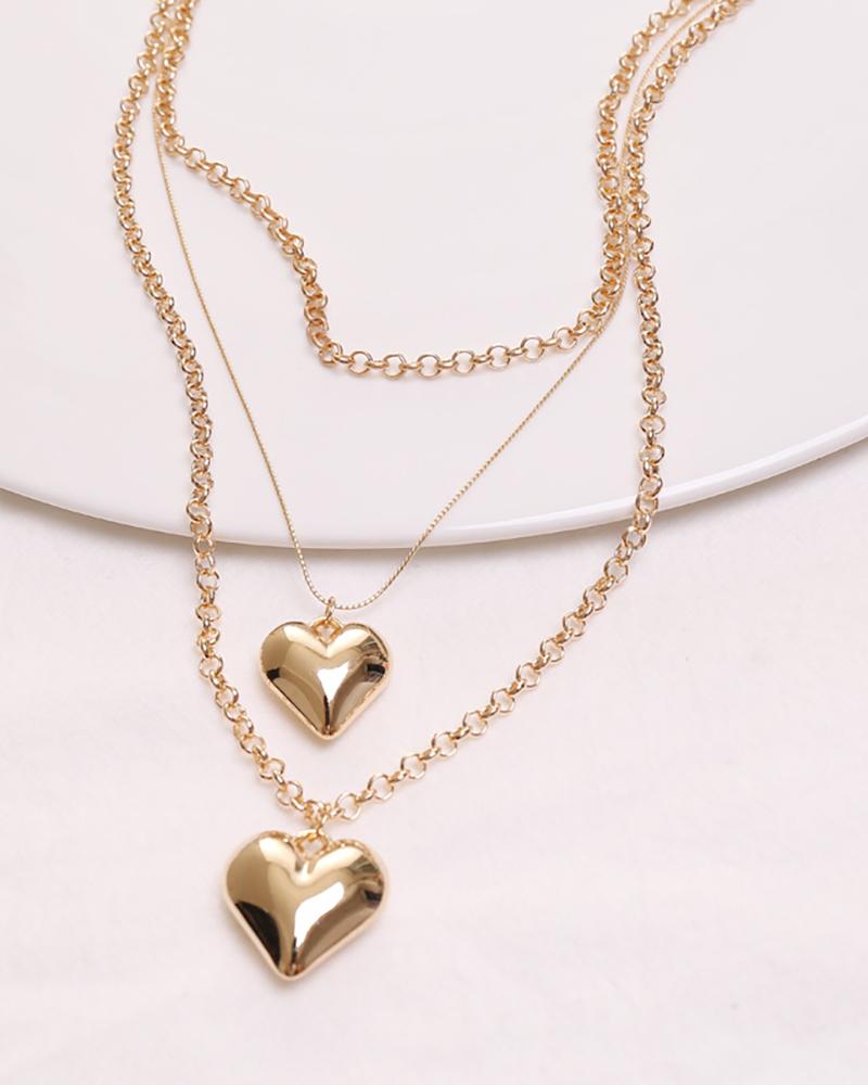 Heart Pendant Layered Chain Necklace