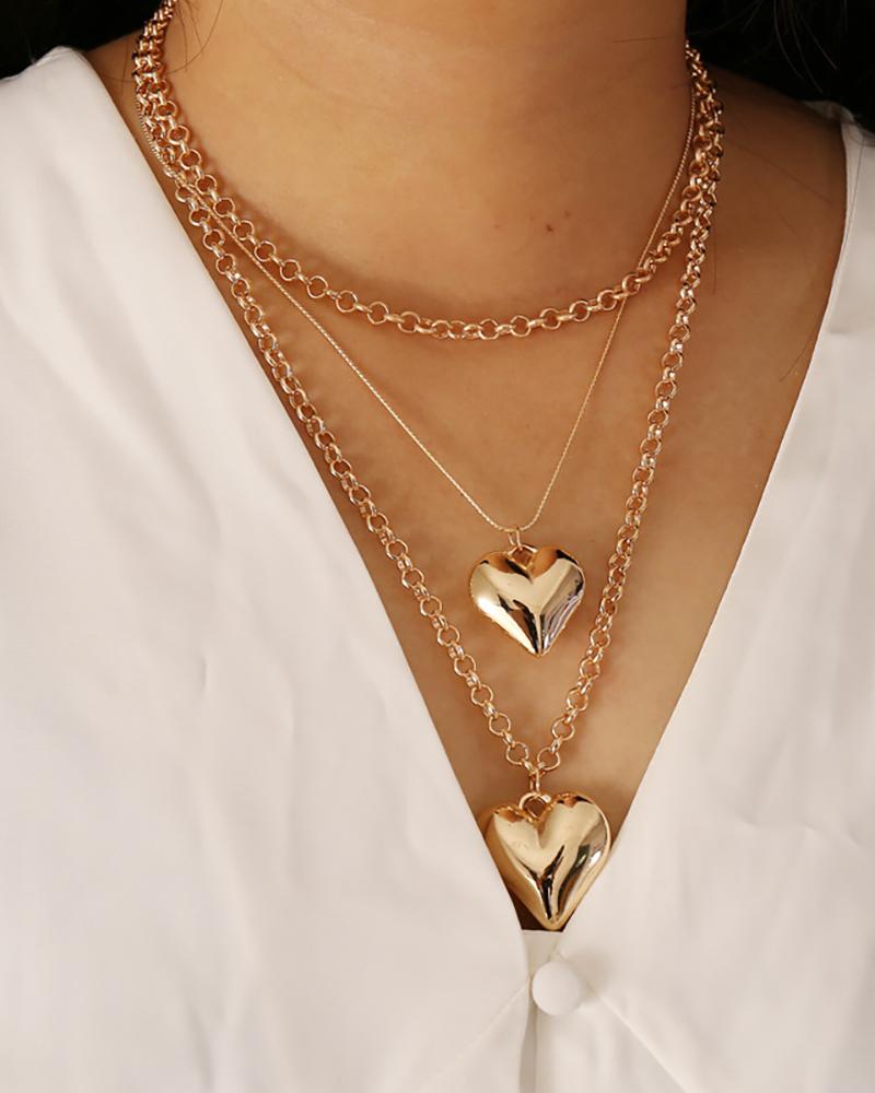 Heart Pendant Layered Chain Necklace