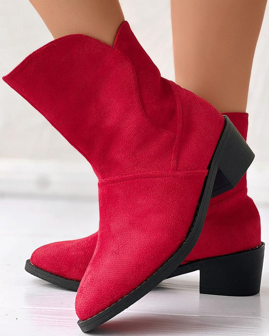 Suede Point Toe Chunky Heel Knight Boots