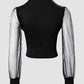 Glitter Contrast Mesh Long Sleeve Top