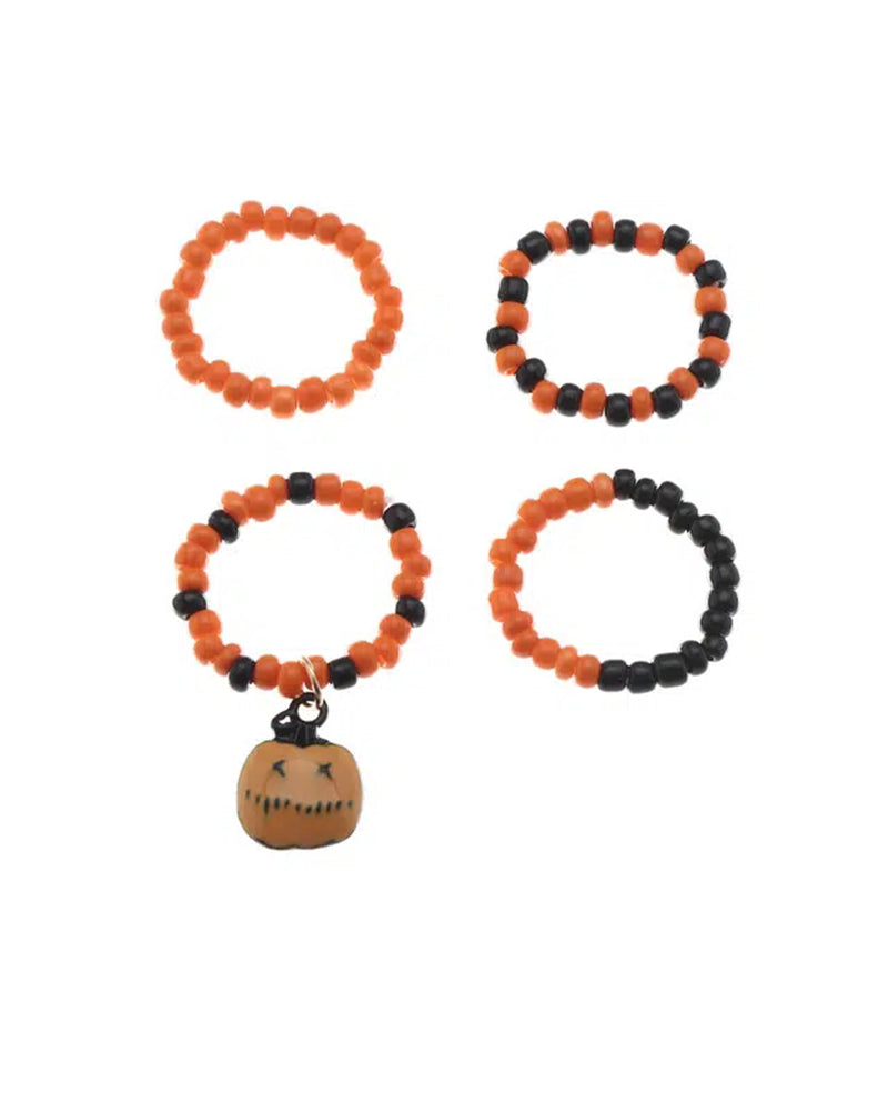 4pcs Halloween Beaded Pumpkin Pattern Ring Set