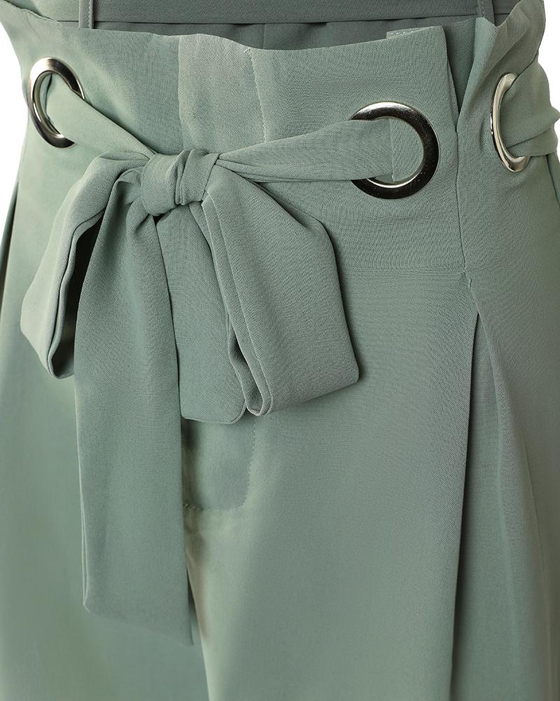 Ruched High Waist Eyelet Tied Detail Shorts